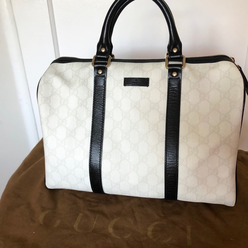 Gucci White/Black GG Coated Canvas Joy Boston Bag